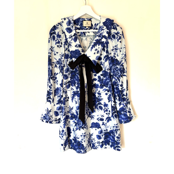Tuckernuck Dress XS Saphire Bloom Bella Floral Blue Bow - Picture 1 of 14